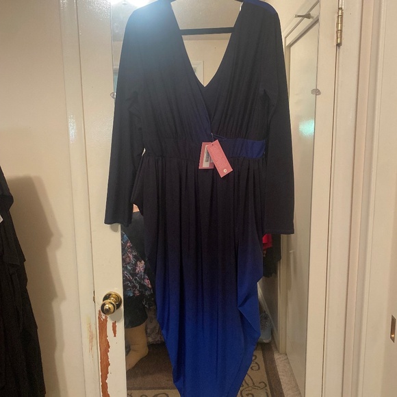Sexy Diva Plus-Size Blue Ombre Tulip Skirt Wrap Top Dress, Black & Blue, Size 3x - Picture 2 of 3